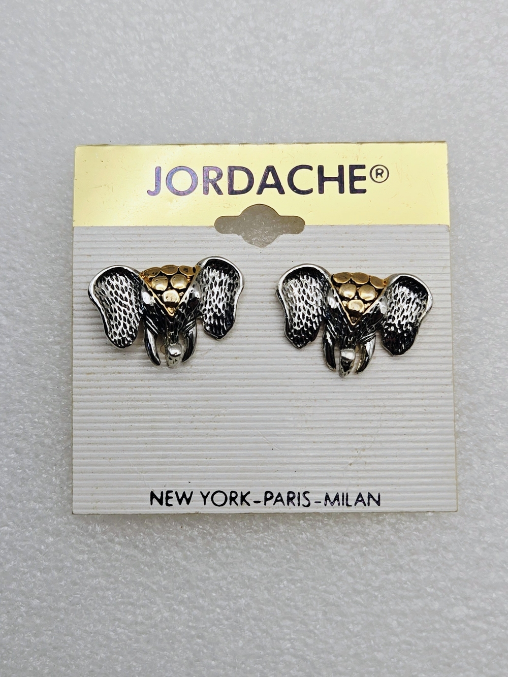 Jordache Elephant Head Stud Earrings - Silver & Gold Accents
